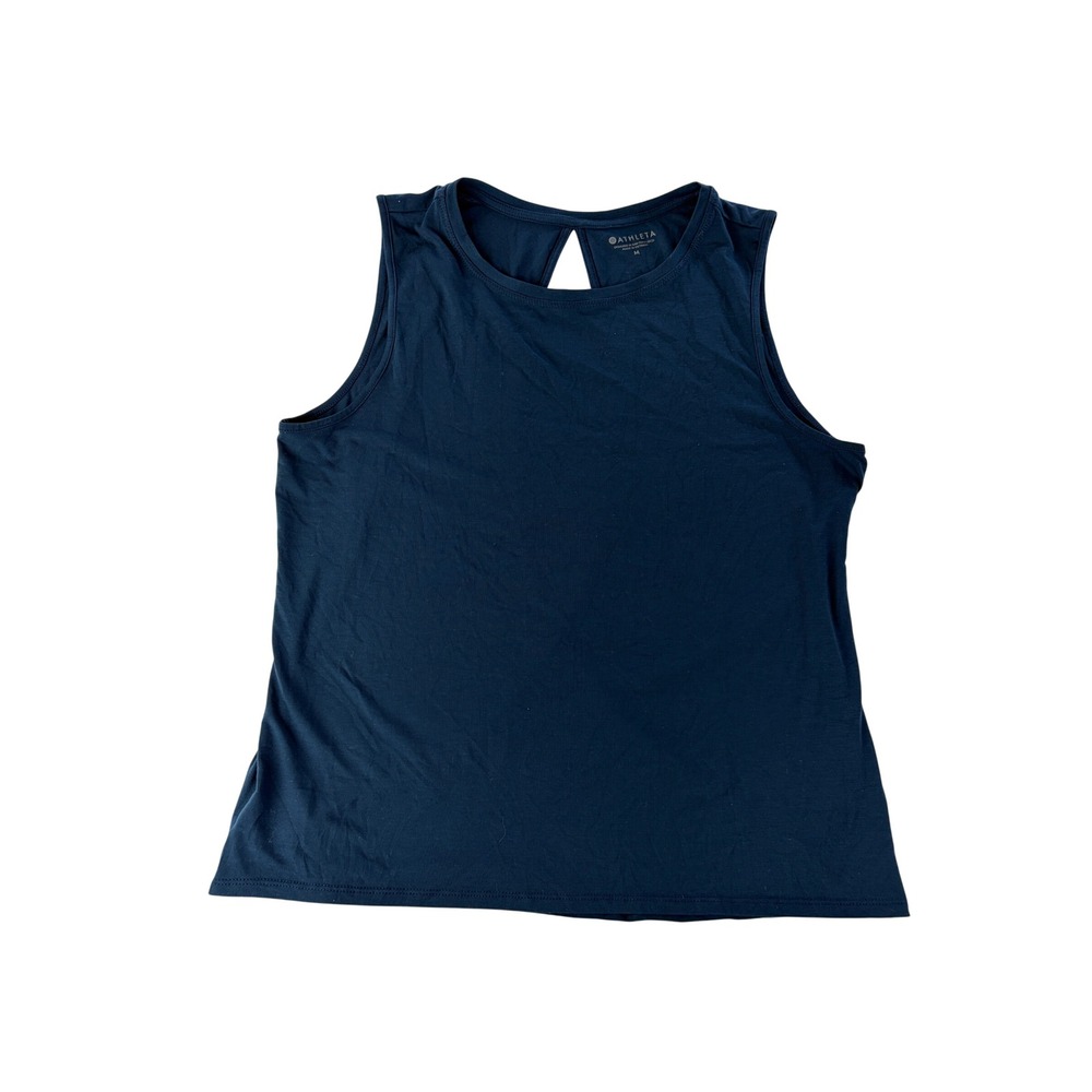 Athleta Tank Top Womens Medium Essence Open Back Yoga Activewear Navy Blue